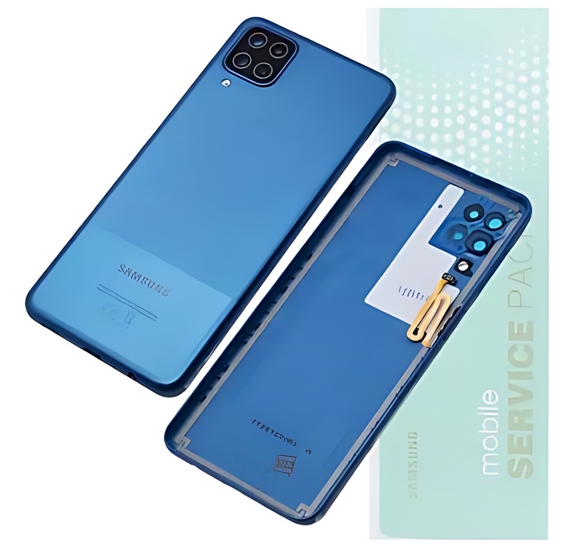 For Samsung A12 , A125 - Replacement Battery Cover , Rear Panel With Camera Lens - Blue - Service Pack - GH82 - 24487C