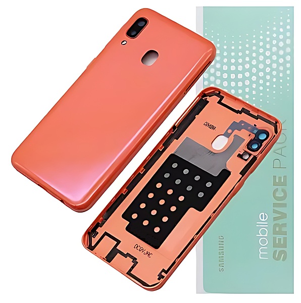For Samsung A20e , A202 - Replacement Battery Cover , Rear Panel With Camera Lens - Orange - Service Pack - GH82 - 20125D