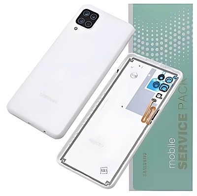 For Samsung A12 , A125 - Replacement Battery Cover , Rear Panel With Camera Lens - White - Service Pack - GH82 - 24487B