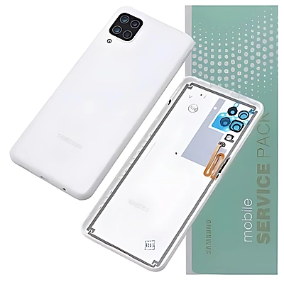 For Samsung A12 , A125 - Replacement Battery Cover , Rear Panel With Camera Lens - White - Service Pack - GH82 - 24487B