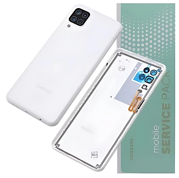 For Samsung A12 , A125 - Replacement Battery Cover , Rear Panel With Camera Lens - White - Service Pack - GH82 - 24487B