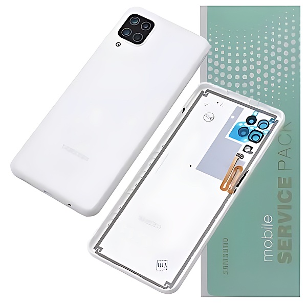 For Samsung A12 , A125 - Replacement Battery Cover , Rear Panel With Camera Lens - White - Service Pack - GH82 - 24487B