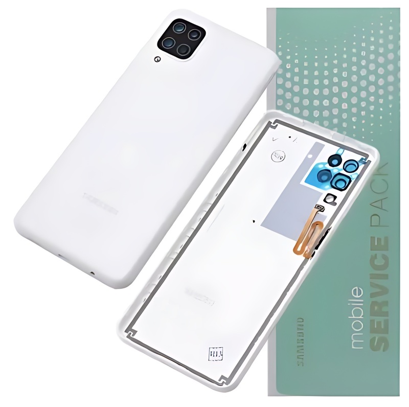 For Samsung A12 , A125 - Replacement Battery Cover , Rear Panel With Camera Lens - White - Service Pack - GH82 - 24487B