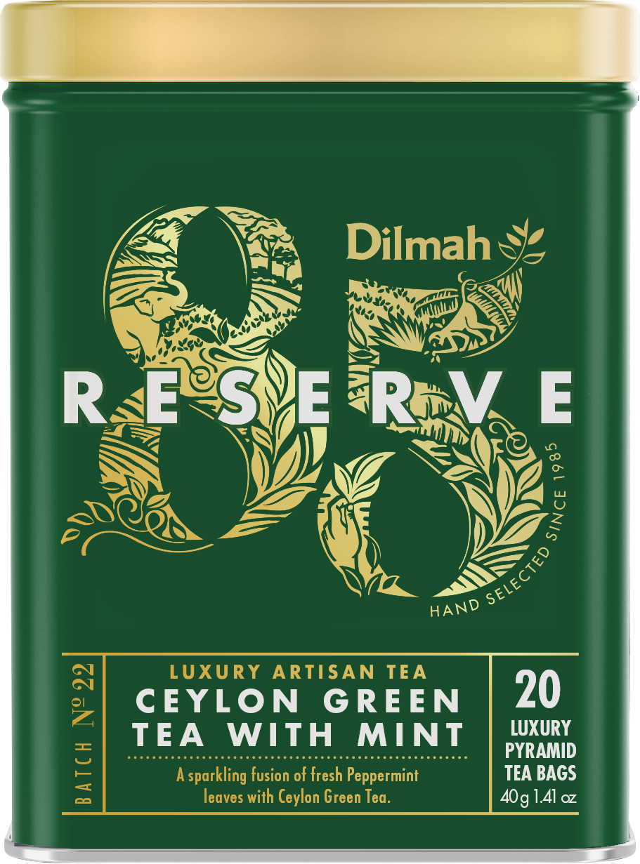 DILMAH CEYLON GREEN TEA WITH MINT - 85 RESERVE LLTB TIN CADDY (SQUARE) 20
