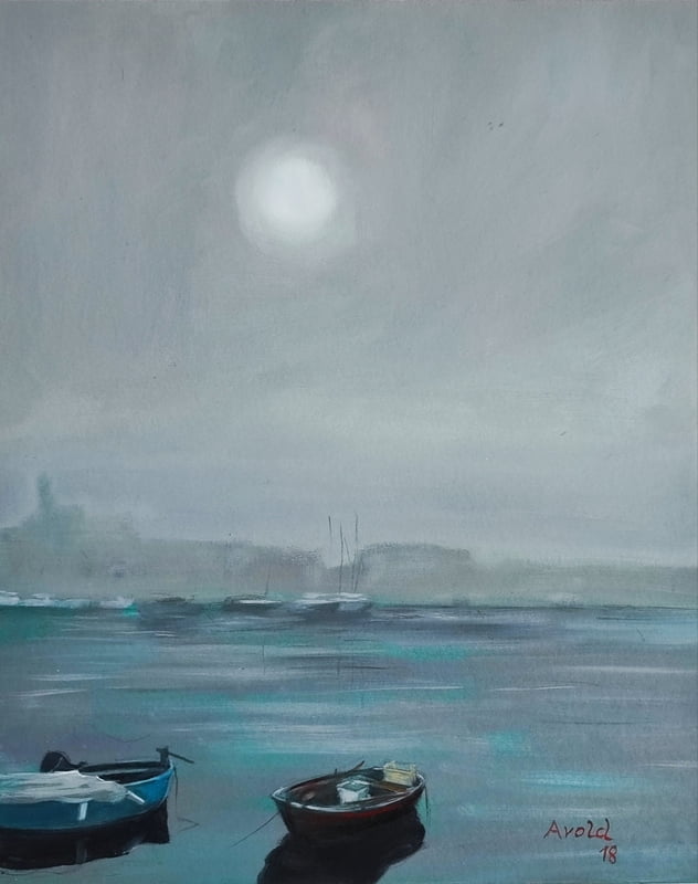 Trani, Hafen bei Frühnebel