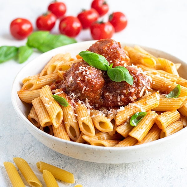 Better Together- Meatballs in a Rustic Tomato Sauce with Penne Pasta Better Together- Meatballs in a Rustic Tomato Sauce with Penne Pasta
