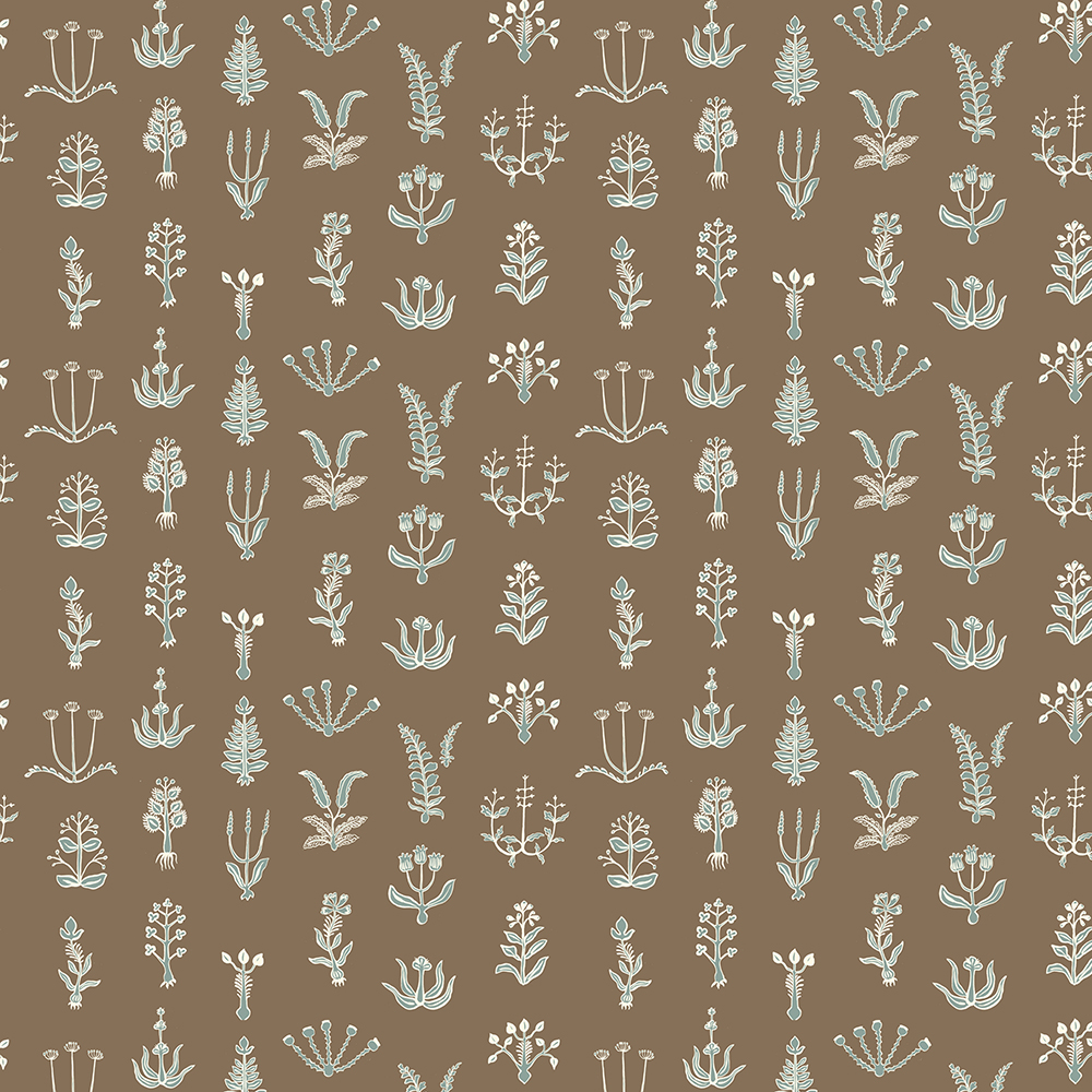 Floral Spot Wallpaper - Clarke White - Osney Blue - Kemp Brown Floral Spot Wallpaper - Clarke White - Osney Blue - Kemp Brown