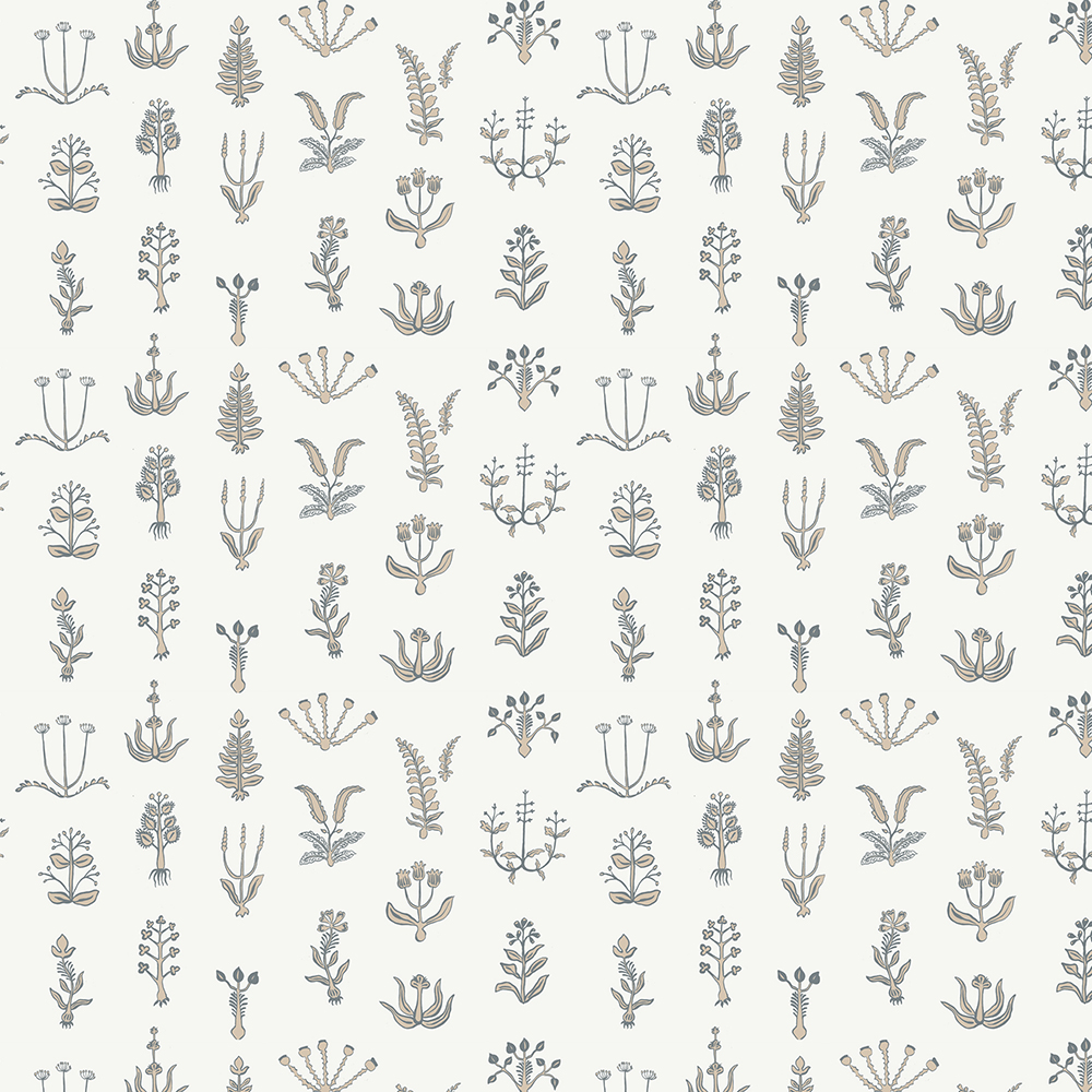Floral Spot Wallpaper - Bude Blue - Cromwell Stone - Hilles White