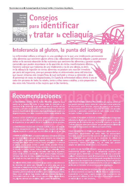 Recomendaciones SEFAC a la población: Consejos para identificar y tratar la celiaquía