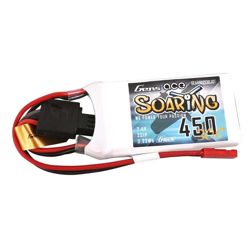 GensAce Soaring LiPo 2S 7.4V-450-30C(JST) 56.5x31x9mm 33g GensAce Soaring LiPo 2S 7.4V-450-30C(JST) 56.5x31x9mm 33g