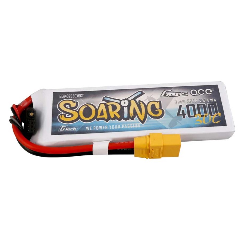 GensAce Soaring LiPo 2S 7.4V-4000-30C (XT90) 133x41.5x15.5mm 208g GT GensAce Soaring LiPo 2S 7.4V-4000-30C (XT90) 133x41.5x15.5mm 208g GT