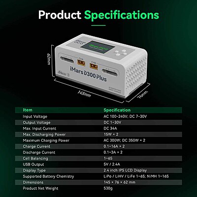 GensAce Charger iMars D300 PLUS Dual Channel (UK) Black GensAce Charger iMars D300 PLUS Dual Channel (UK) Black