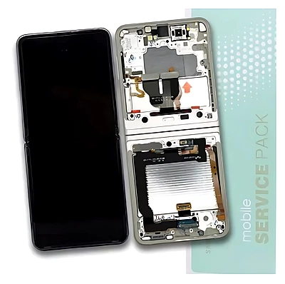 Genuine Samsung Z Flip 3 5G , F711 - Replacement AMOLED Touch Screen Assembly With Chassis - Cream - Service Pack - GH82 - 27243B