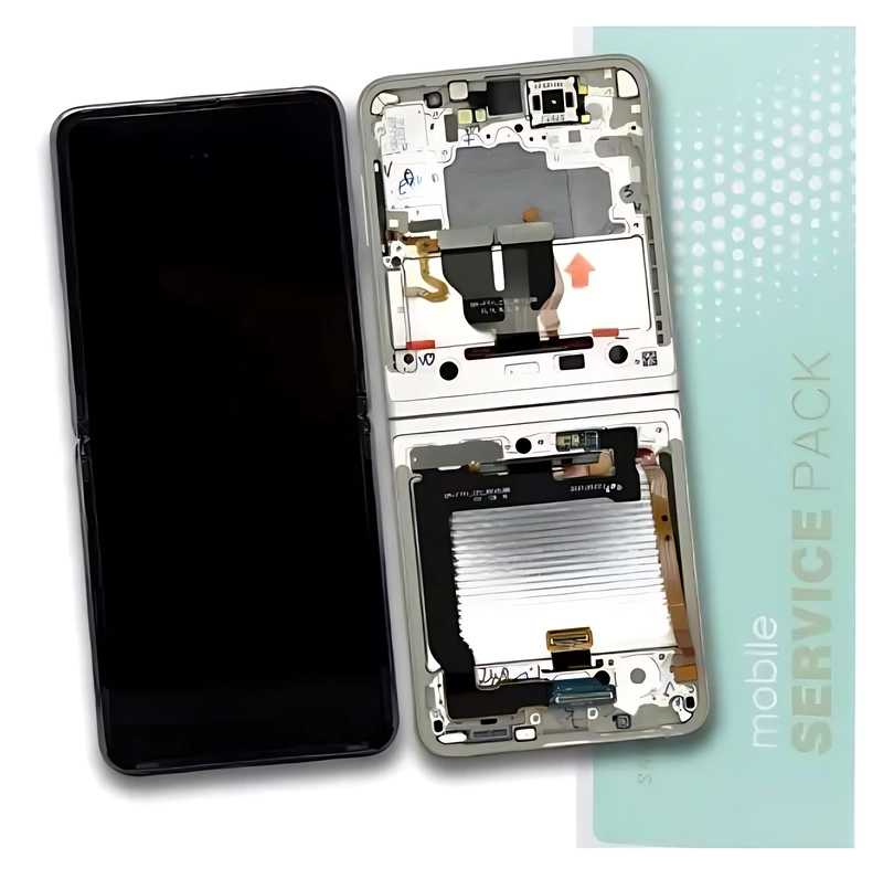 Genuine Samsung Z Flip 3 5G , F711 - Replacement AMOLED Touch Screen Assembly With Chassis - Cream - Service Pack - GH82 - 27243B