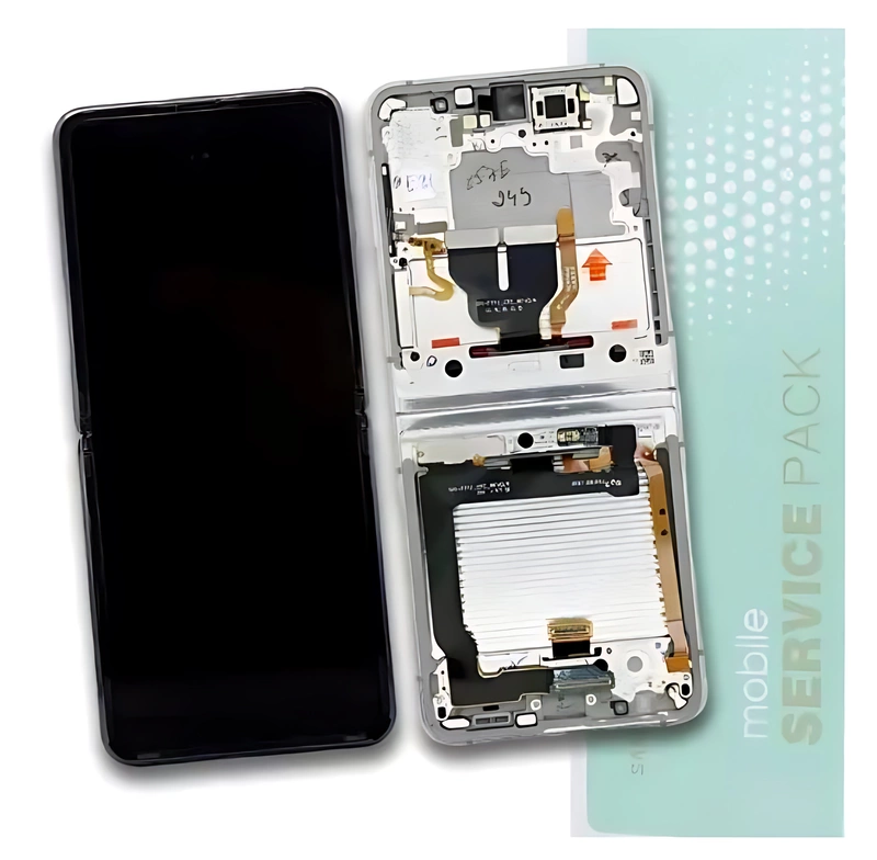 Genuine Samsung Z Flip 3 5G , F711 - Replacement AMOLED Touch Screen Assembly With Chassis - Bespoke Silver - Service Pack - GH82 - 27243E