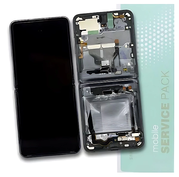 Genuine Samsung Z Flip 5G , F707 - Replacement AMOLED Touch Screen Assembly With Chassis - Black - Service Pack - GH82 - 27359A