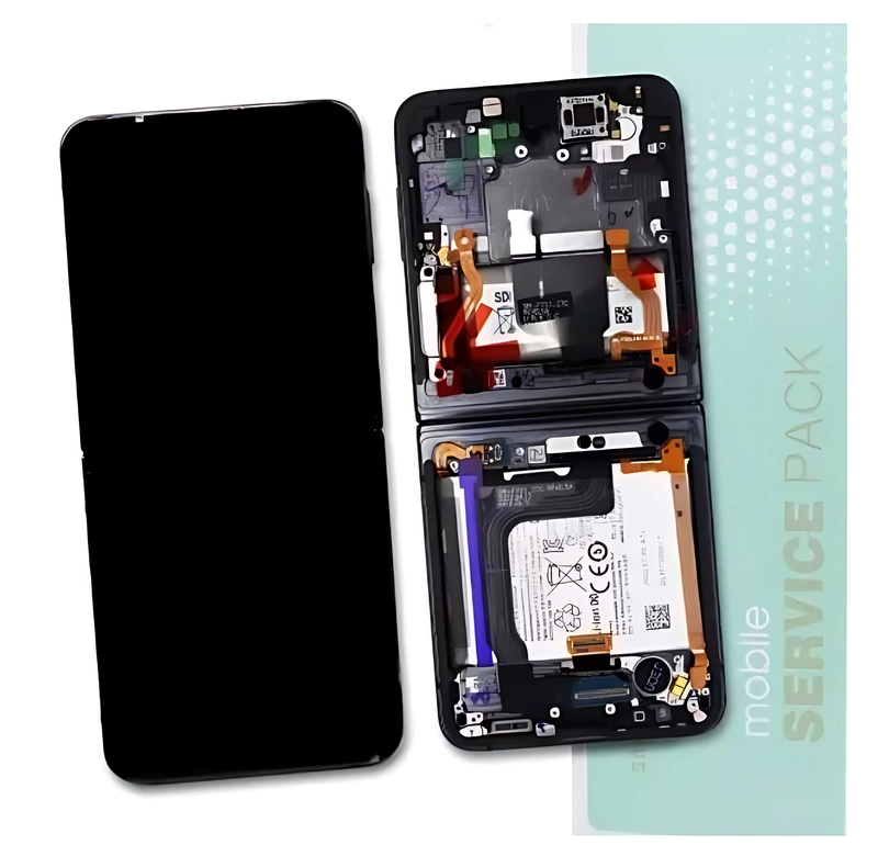For Samsung Z Flip4 , F721 - Replacement AMOLED Touch Screen Assembly With Chassis & Battery - Graphite - Service Pack - GH82 - 29442A