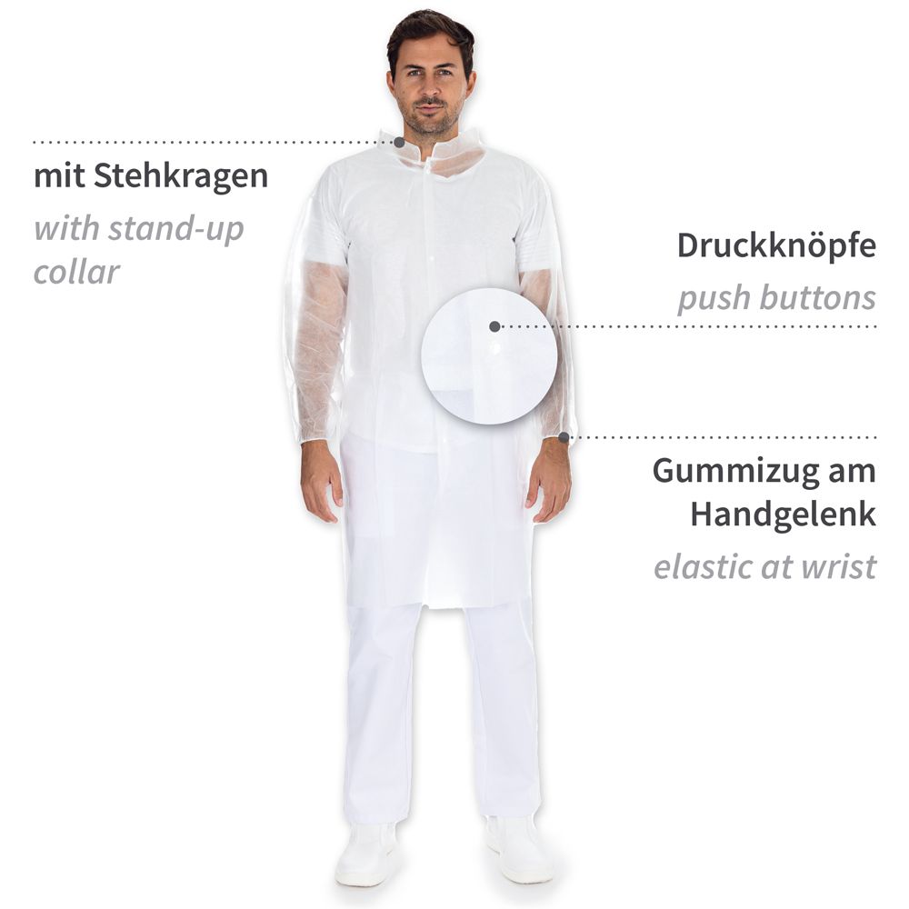 Besucherkittel Light mit Druckknöpfen | PP | weiss | Grösse S Besucherkittel Light mit Druckknöpfen | PP | weiss | Grösse S