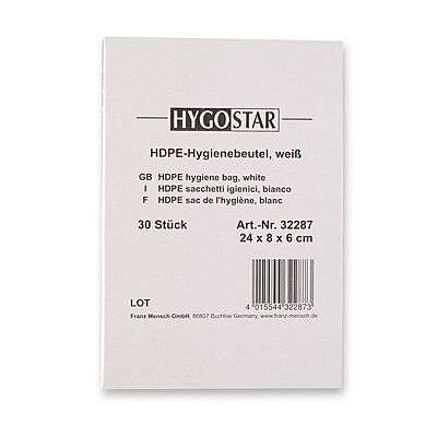 Hygienebeutel | HDPE | 80 x 240 mm | Weiss | Karton à 50 Boxen