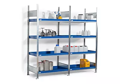 Gefahrstoff-Kleingebinderegal | Grundfeld | 4 lackierte Auffangwannen | 1060 x 637 x 2000 mm | 1 Stück