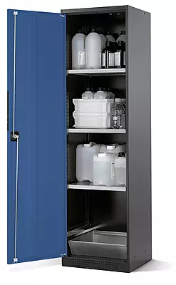 Chemikalienschrank Systema CS-53L | Korpus anthrazit | Blau | 3 Einlegeböden und Bodenwanne | 1 Stück