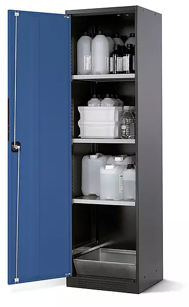 Chemikalienschrank Systema CS-53L | Korpus anthrazit | Blau | 3 Einlegeböden und Bodenwanne | 1 Stück