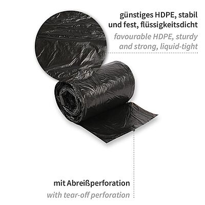 Müllbeutel Light | 5 Liter | HDPE | Schwarz | Rolle à 50 Säcke