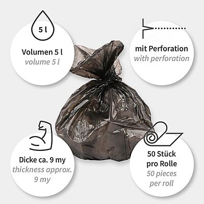 Müllbeutel Light | 5 Liter | HDPE | Schwarz | Rolle à 50 Säcke