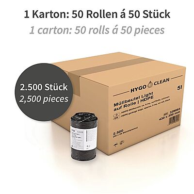 Müllbeutel Light | 5 Liter | HDPE | Schwarz | Rolle à 50 Säcke