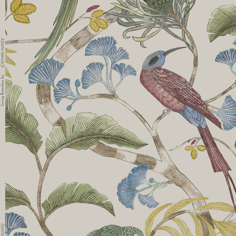 Living Branches Fabric - Ivory, Soft Olive and Yellow