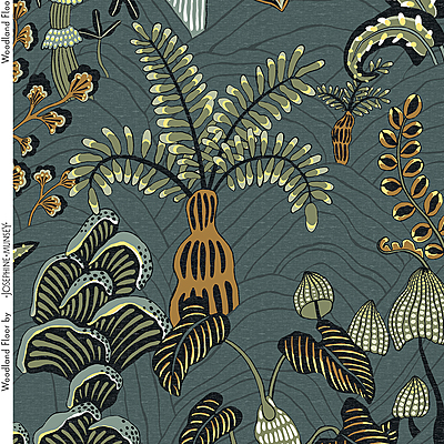 Woodland Floor Fabric - Petrol and Sage Woodland Floor Fabric - Petrol and Sage