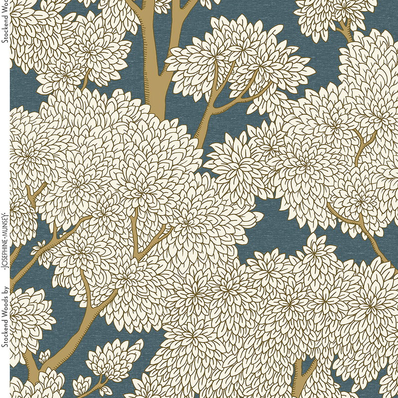 Stockend Woods Fabric - Navy and Ochre Stockend Woods Fabric - Navy and Ochre