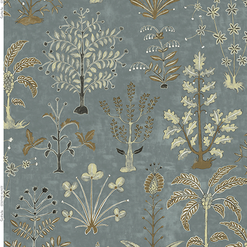 Cynthia Fabric - Mid Blue and Olive