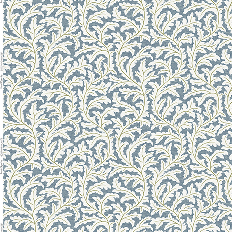 Frond Ogee Fabric - Blue and Olive