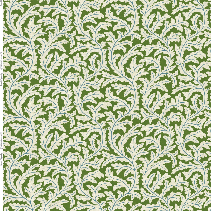 Frond Ogee Heavy Linen Fabric - Green and Blue Frond Ogee Heavy Linen Fabric - Green and Blue