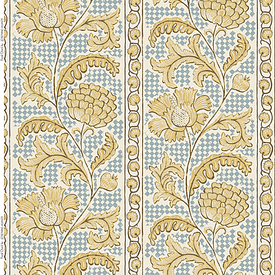 Floral Check Heavy Linen Fabric - Yellow and Blue Floral Check Heavy Linen Fabric - Yellow and Blue