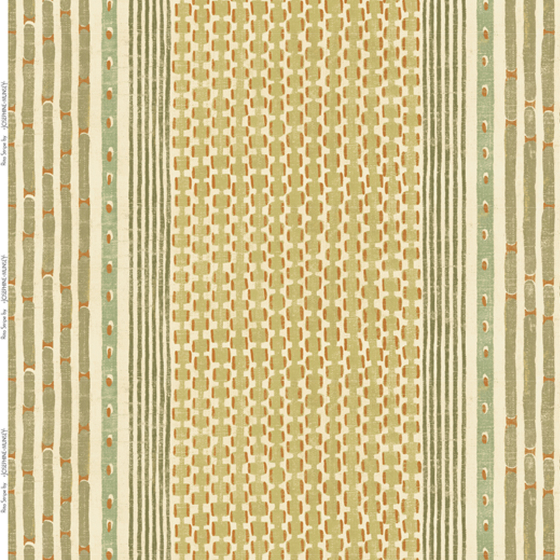 Rita Stripe Heavy Linen Fabric - Green and Orange