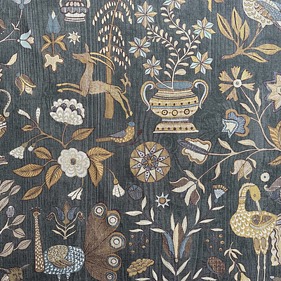 Fable Garden - Olive and Black - Heavy Linen