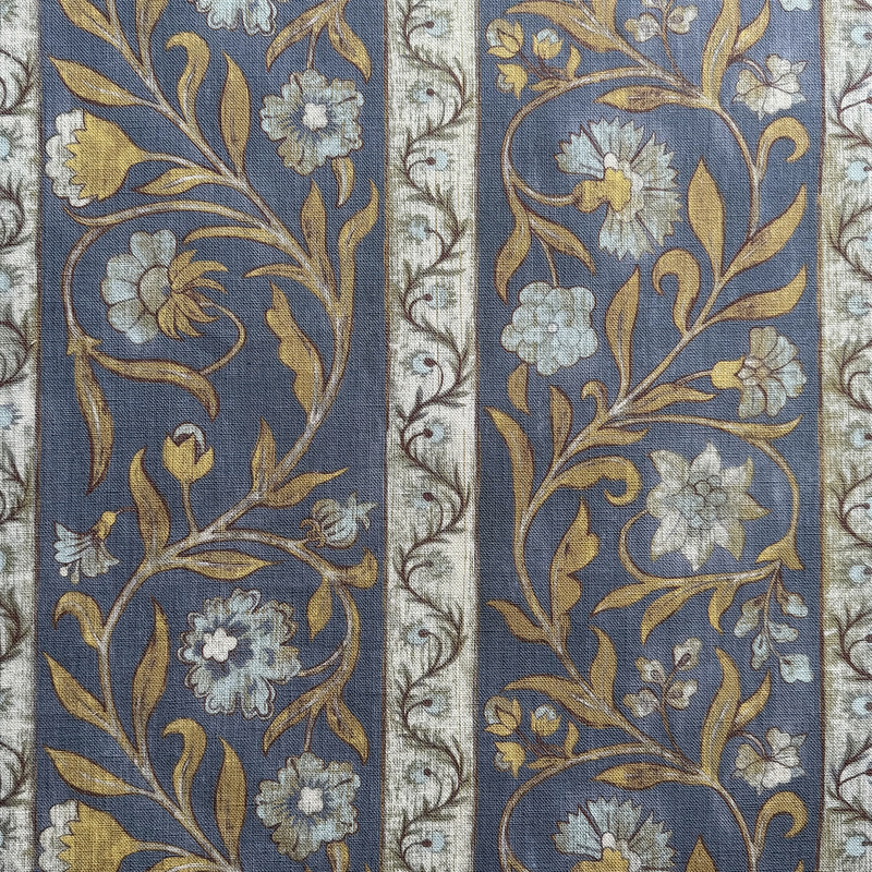 Potter Stripe - Blue and Olive - Heavy Linen