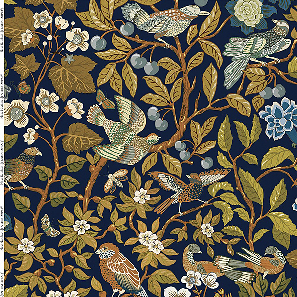 Noise Next Door - Blue and Olive - Cotton Heavy Linen Natural