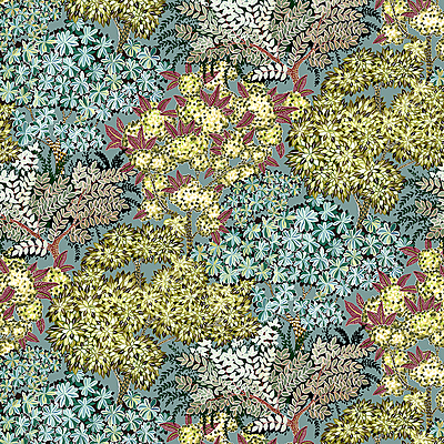 Broccoli Canopy Wallpaper - Celadon, Olive Green and Deep Red