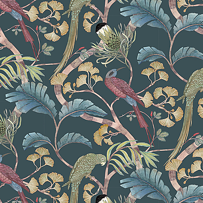 Living Branches Wallpaper - Dark Teal, Yellow and Olive Living Branches Wallpaper - Dark Teal, Yellow and Olive