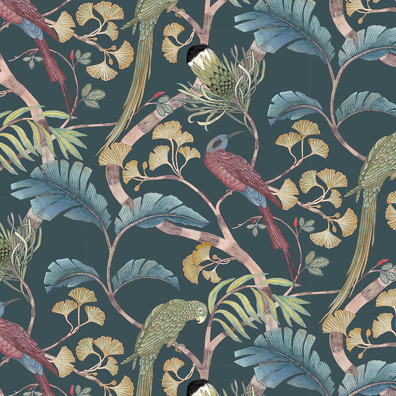 Living Branches Wallpaper - Dark Teal, Yellow and Olive Living Branches Wallpaper - Dark Teal, Yellow and Olive