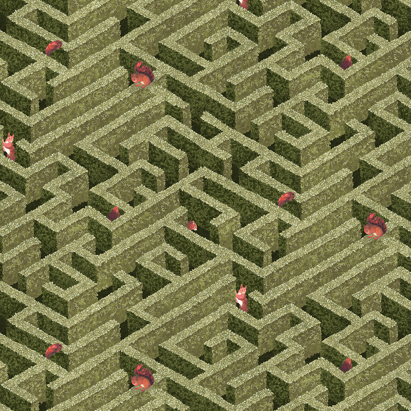 Labyrinth with Squirrels Wallpaper - Olive Labyrinth with Squirrels Wallpaper - Olive