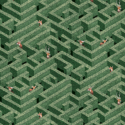Labyrinth with Deers Wallpaper - Green Labyrinth with Deers Wallpaper - Green