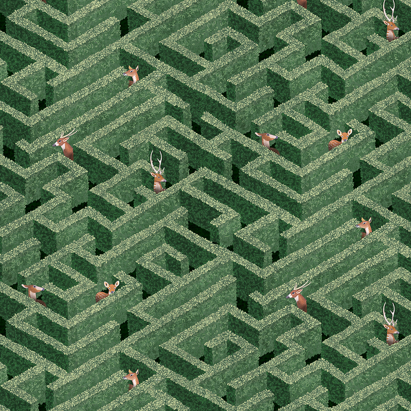 Labyrinth with Deers Wallpaper - Green Labyrinth with Deers Wallpaper - Green