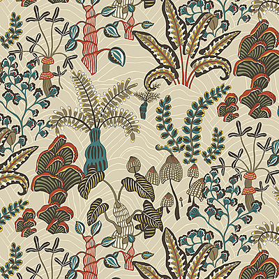 Woodland Floor Wallpaper - Stone and Teal Woodland Floor Wallpaper - Stone and Teal