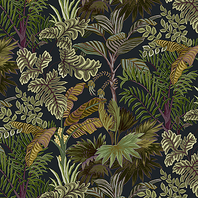 Palm Grove Wallpaper - Midnight and Green Palm Grove Wallpaper - Midnight and Green