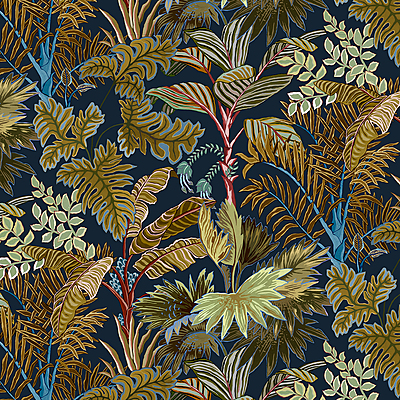 Palm Grove Wallpaper - Navy and Olive
