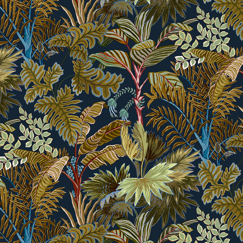 Palm Grove Wallpaper - Navy and Olive